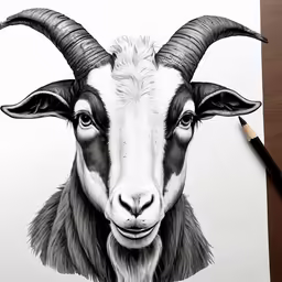 a ram is drawing with a pencil on paper