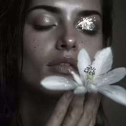 a beautiful young woman is smelling the petals