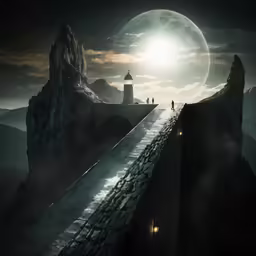a very tall bridge with some people on it