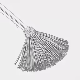 a white drawing of a long handled broom
