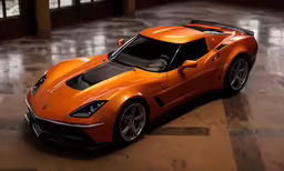 a orange sports car parked in a garage