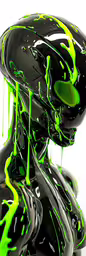 the statue is black with neon green stripes,a 3d model that is standing on the floor