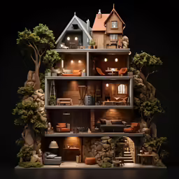 a doll house on a mountain with some lights