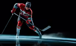 batman figurine posed in action with ice skating equipment