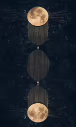 the moon is reflected in the water below it
