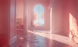 a person standing at the door of an ornate room