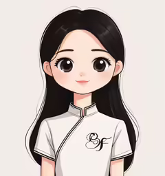 a girl with black hair wearing a white polo shirt