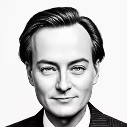 a man with a smile and a striped suit