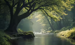 trees and foliage in the middle of a creek