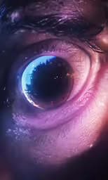 a close up of an eye looking at a sky