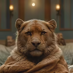 a close - up of a furry bear under a blanket