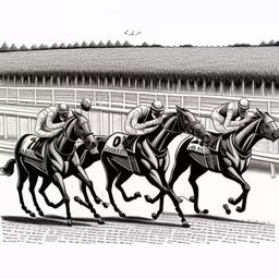 the race horses are racing in a field,three horses are racing in the same direction