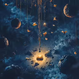 a space scene is shown in the middle of the image