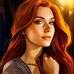 a beautiful young red headed girl, with the sun glaring down on her,a girl with long red hair wearing silver