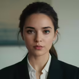 a close up view of a person in a suit