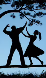 a silhouette of a man and woman dancing