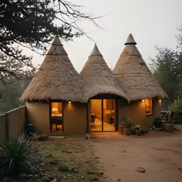 thatched roof style homes with modern lighting