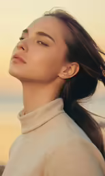 the beautiful woman is looking away from the camera