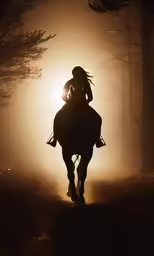 the woman is riding her horse on the dirt path