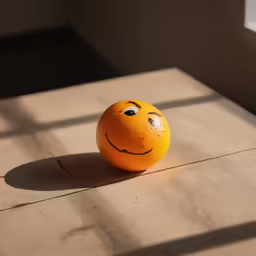 a smiley face sits on the table top