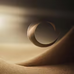 a curved object is on the sand looking straight up