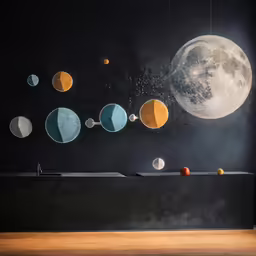 a group of phases that appear to be floating on a black wall