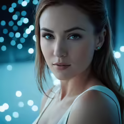 a beautiful woman posing with light circles in the background