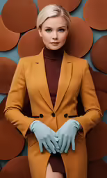 a woman in tight pants and gloves posing