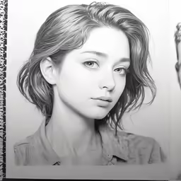 the face and shoulders of a woman with a serious expression