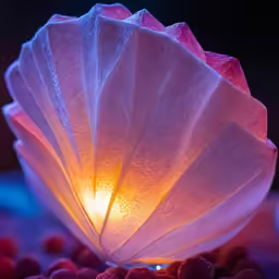 a sea shell is lit up with a little light