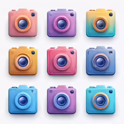 a group of different cameras with multiple colors