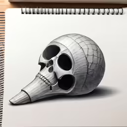a spiral bound notebook with a drawing of a skull