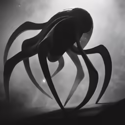 black and white photo of an alien in the fog