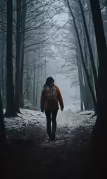 a person walks on a path through the snow