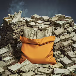 a pile of books and a yellow pillow,a pillow made of stacks of newspapers is on top of a pile of old books