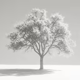 the lone tree is standing alone on the snowy landscape