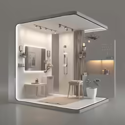 an illuminated retail display space showing the interior of a store