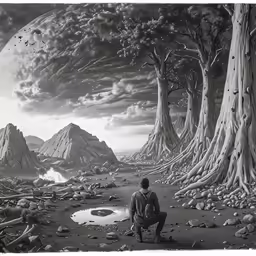 a man standing in front of many trees