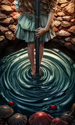 a painting that depicts a girl holding an umbrella