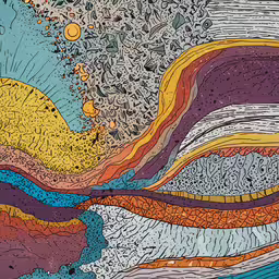 an abstract painting with different colors,a drawing with lots of different colored layers