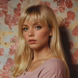 woman in long blonde hair with a pink dress
