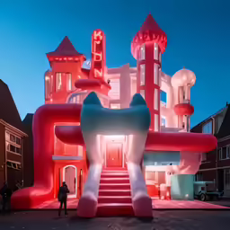 a giant cat in the city surrounded by buildings