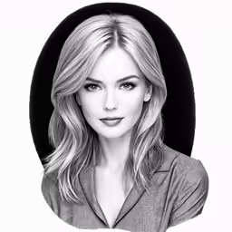 a black and white drawing of a woman in business attire