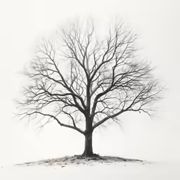 black and white photograph of a large, bare tree