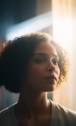 a woman looks into the distance while she is in profile