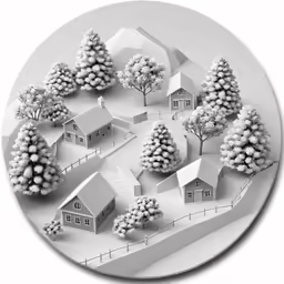 a white plate with trees and houses on it