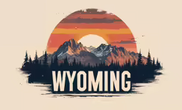a tyc style artwork that has the words wyoming and mountains on it