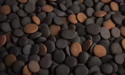 a pile of black and brown rocks with brown ones