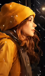 a woman looking out of the window at the snow