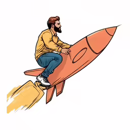 a man on top of a rocket ship